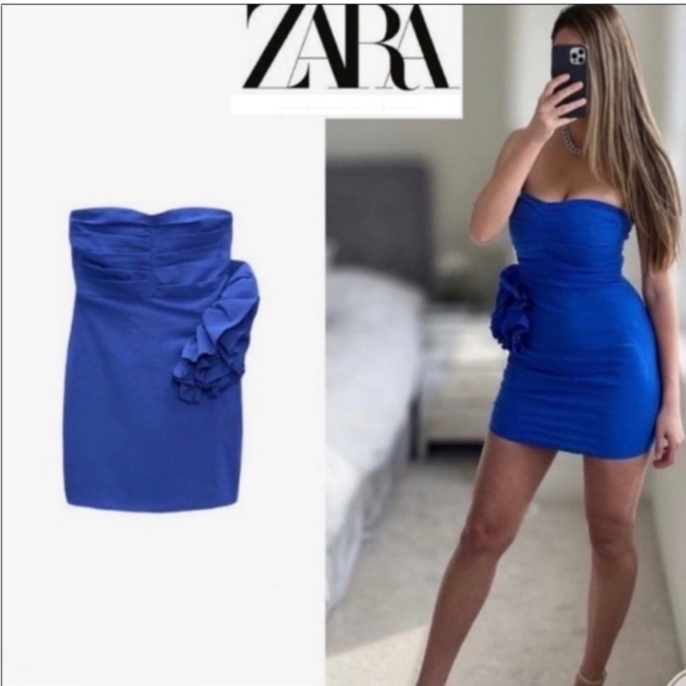 Zara Strapless Royal Blue Dress. Size M. New.